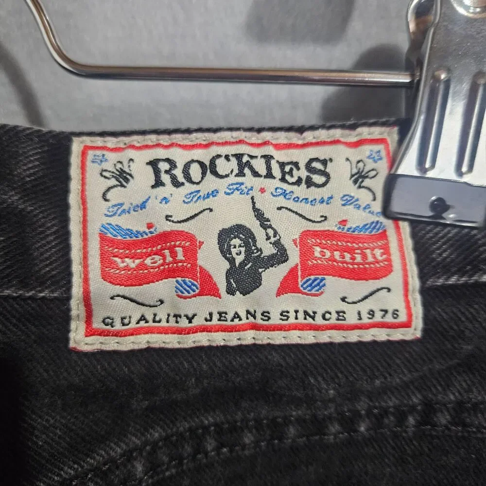 VTG ROCKIES Baggie Relaxed High Rise Jeans Womens Size 10 Tapered Black Baseball